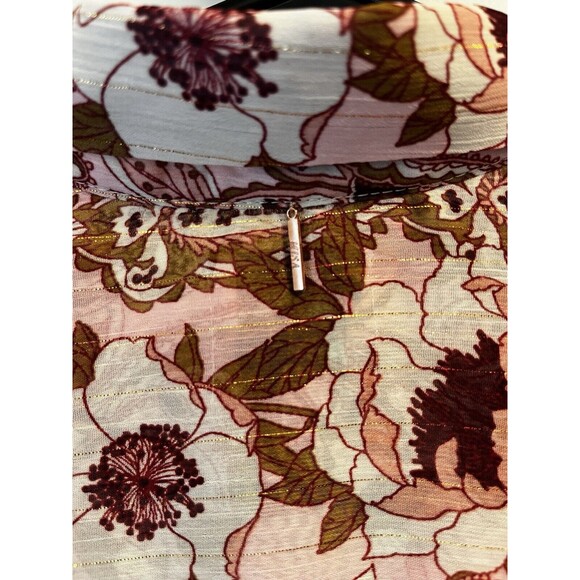 MISA Los Angeles Lara Brown Beige FloralShort Sleeve Collared Blouse Size XS - Picture 10 of 11
